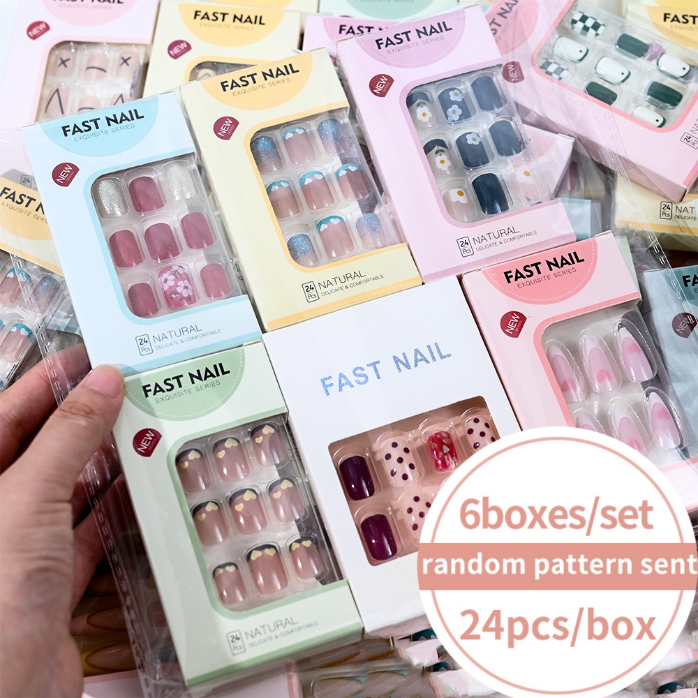 Nail Art Aesthetic - 6Boxes/Set Short Square Fake Nail Love