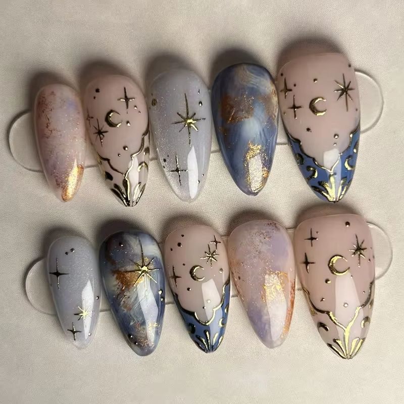 Nail Art Aesthetic - 24Pcs Short Almond Nails Set Full