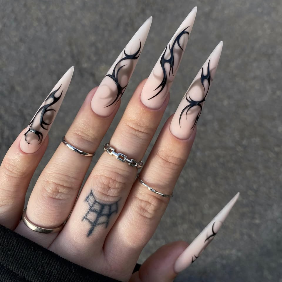 Nail Art Aesthetic - 24pcs Punk Cool Long Pointed False