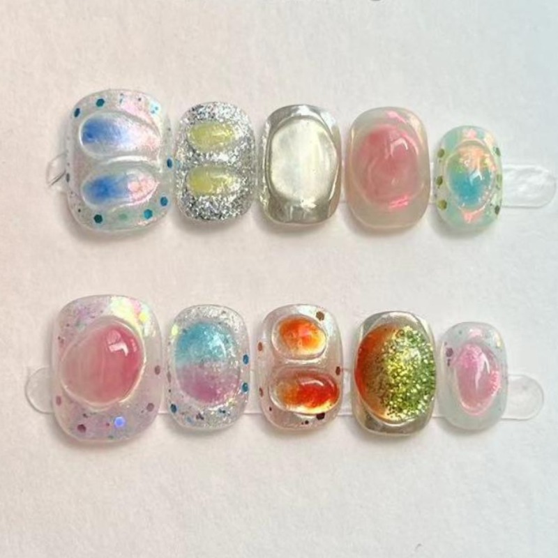 Nail Art Aesthetic - 10Pcs Cute Short Round Handmade Fake