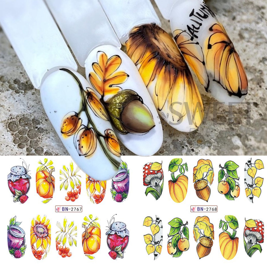 12pcs Autumn Nail Stickers Car - Nail Art France 评论和价格