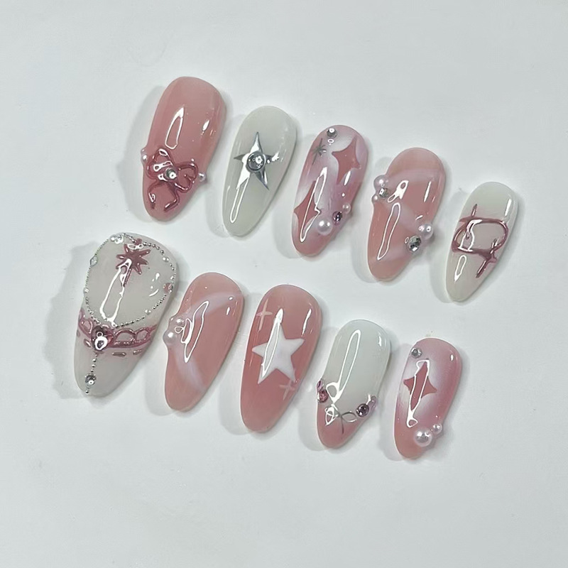 24Pcs Short Almond Nails Set F - Nail Art Aesthetic 评论和价格