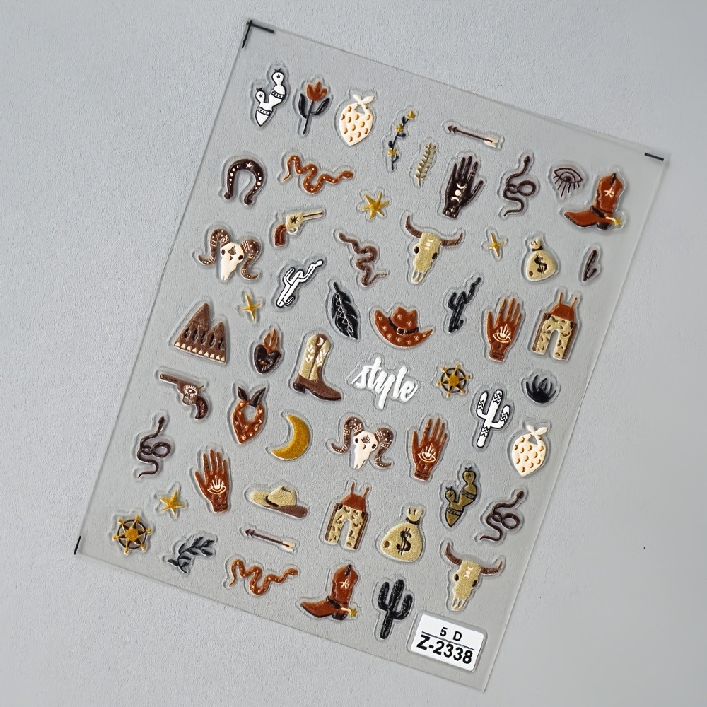 5D 3D Relief Brown Western Cow - Nail Art France 评论和价格