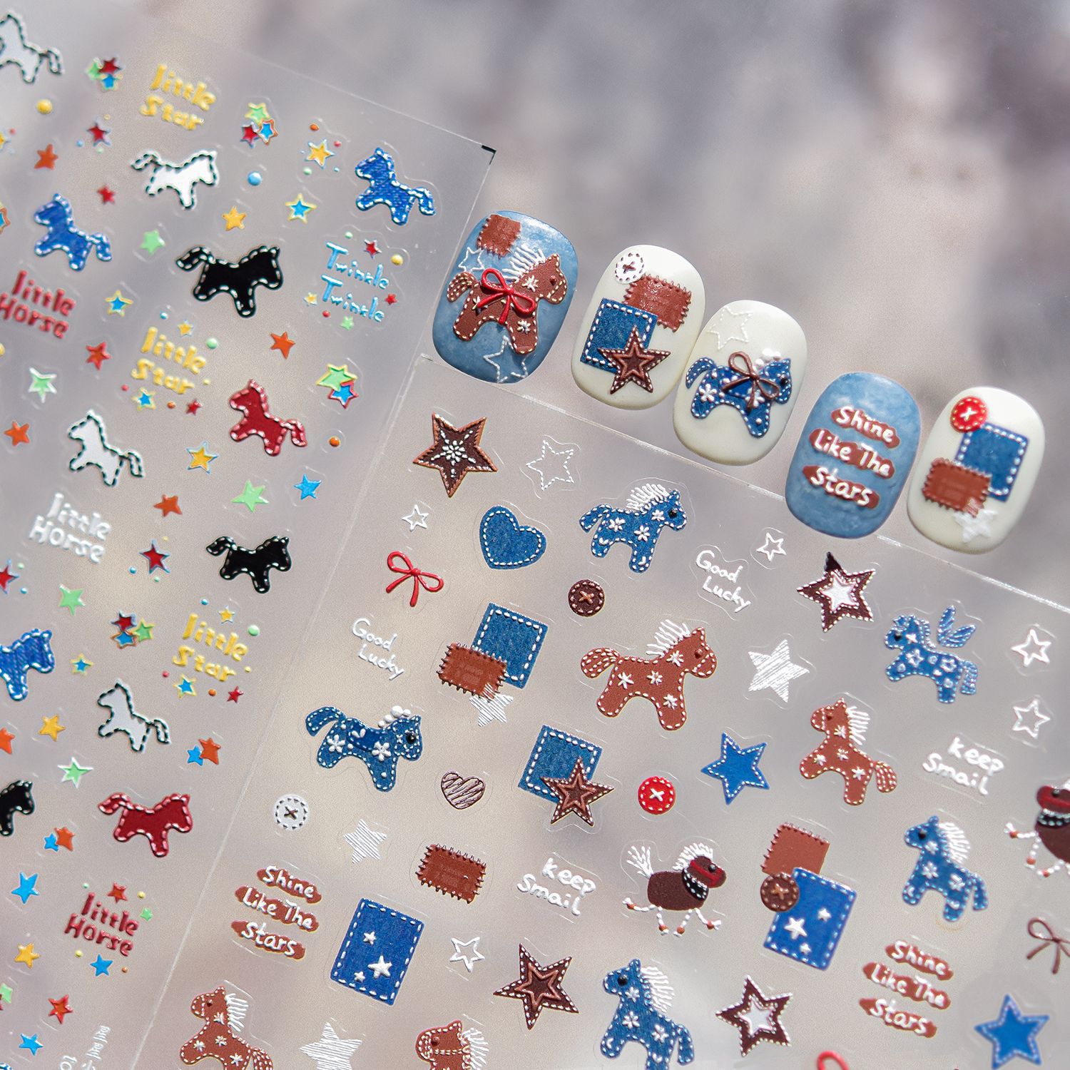 Retro Denim Pony Horse Patchwo - Nail Art Denim 评论和价格