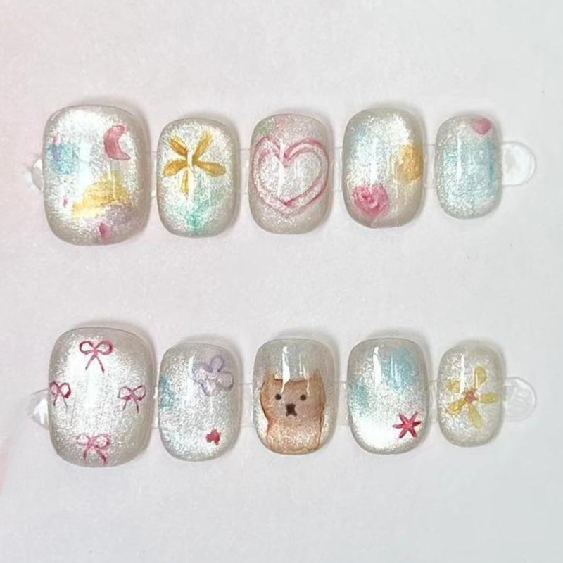10Pcs Cute Short Round Handmad - Nail Art Aesthetic 评论和价格