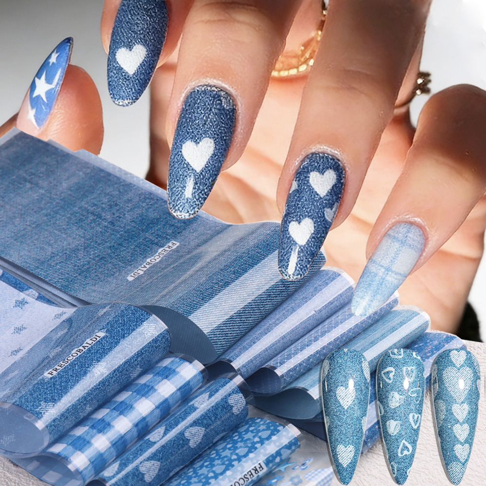 Ins patchwork Style Denim Nail - Nail Art Denim 评论和价格