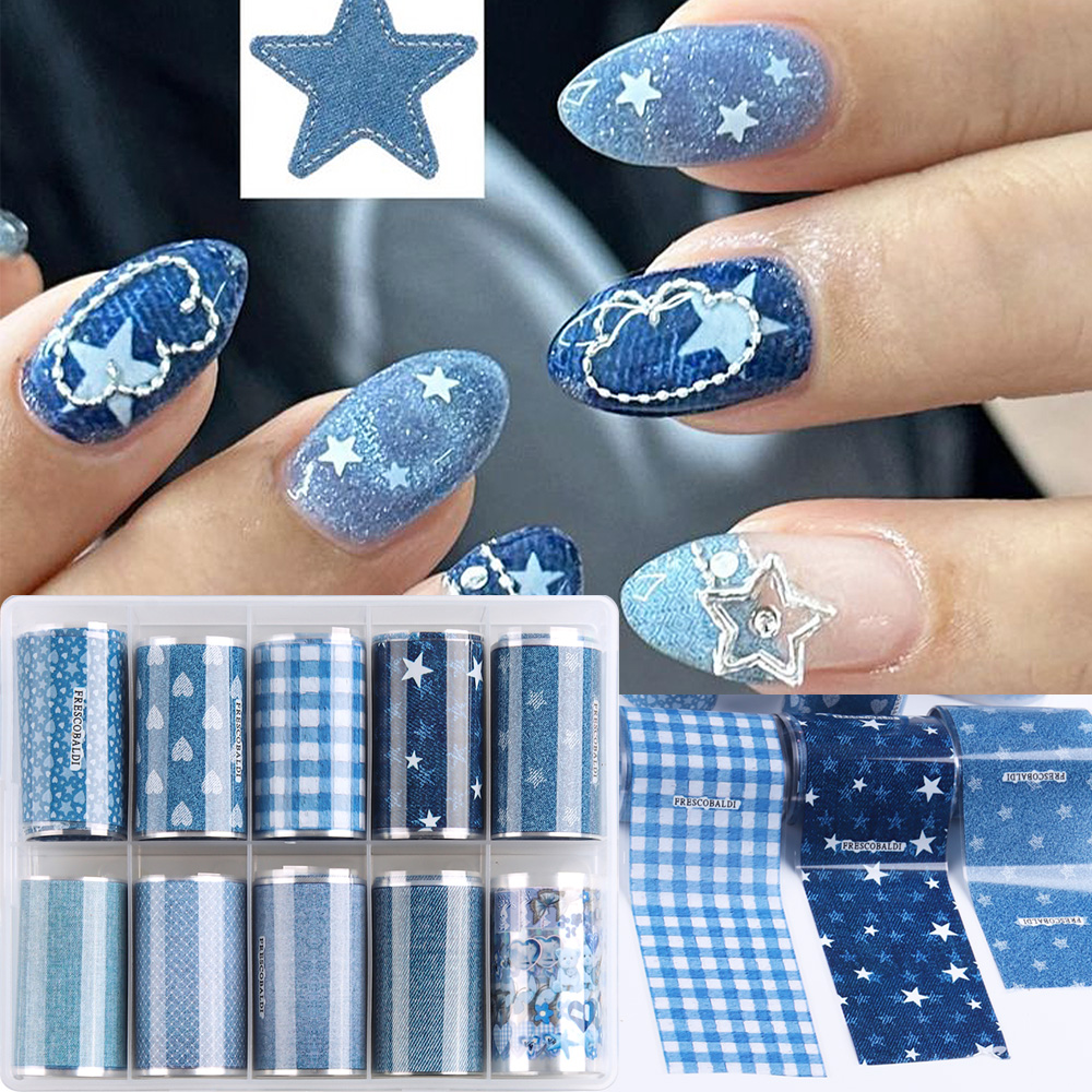 Ins patchwork Style Denim Nail - Nail Art Denim 评论和价格