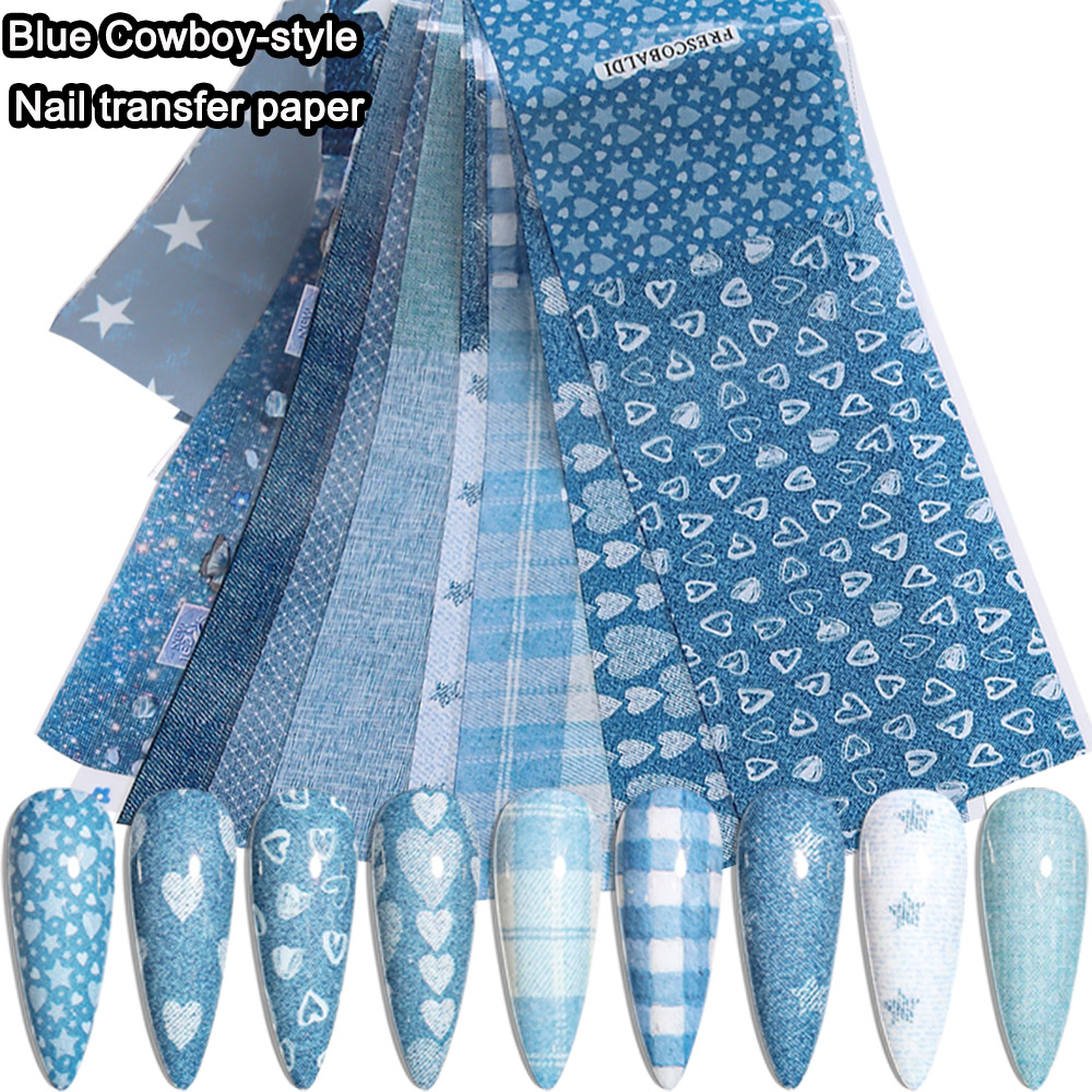 Ins patchwork Style Denim Nail - Nail Art Denim 评论和价格