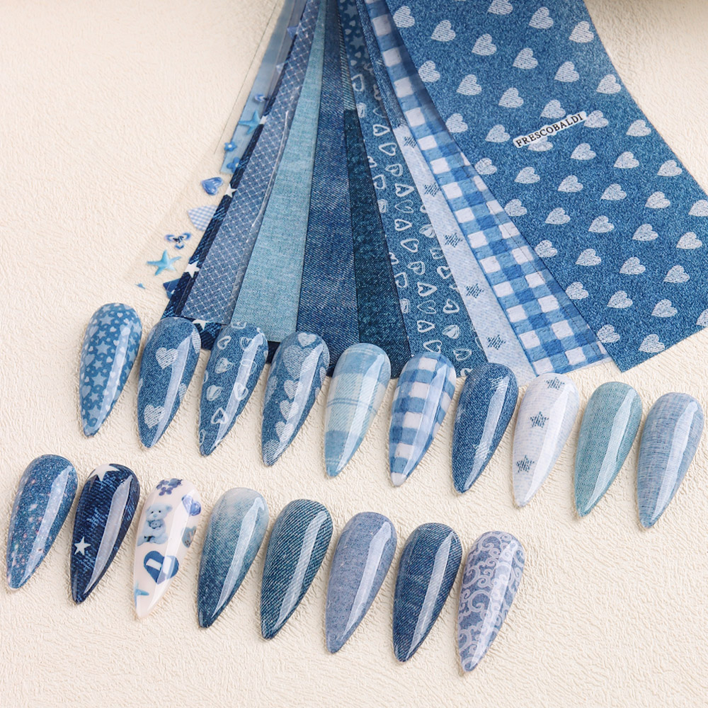 Ins patchwork Style Denim Nail - Nail Art Denim 评论和价格